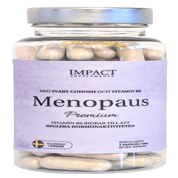 Menopaus Premium från Impact Supplements för kvinnor i klimakteriet.