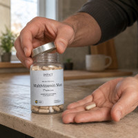 multivitamin man holding hand