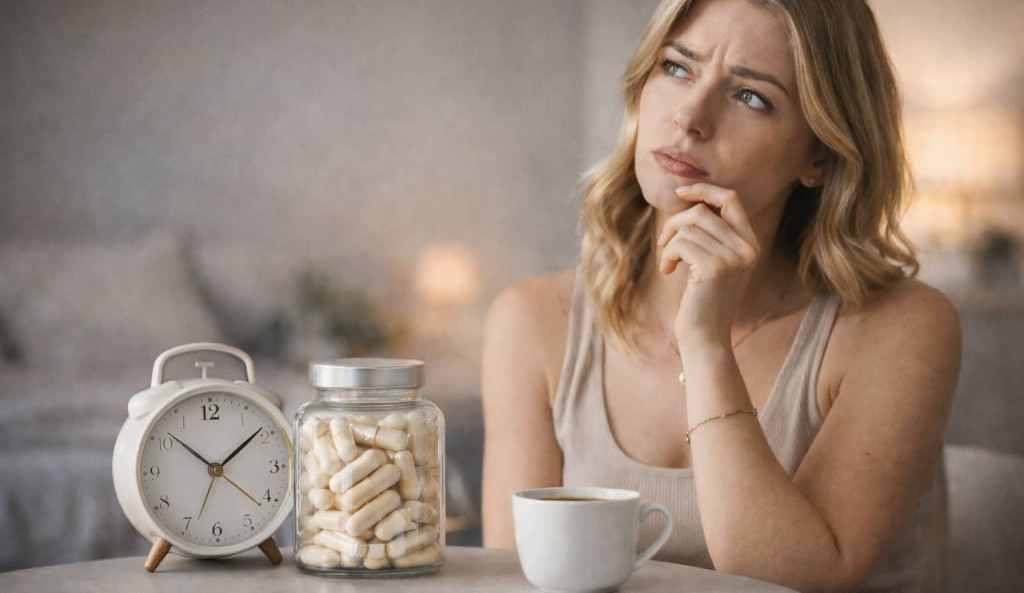 Kvinna funderar på bästa tidpunkten för att ta kollagen